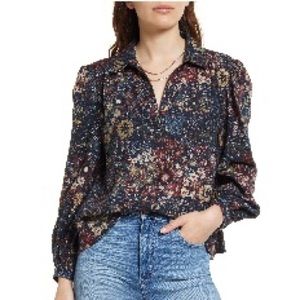 Treasure & Bond Nordstrom Long Sleeve Cotton Blouse Navy Kaleidoscope Medium M